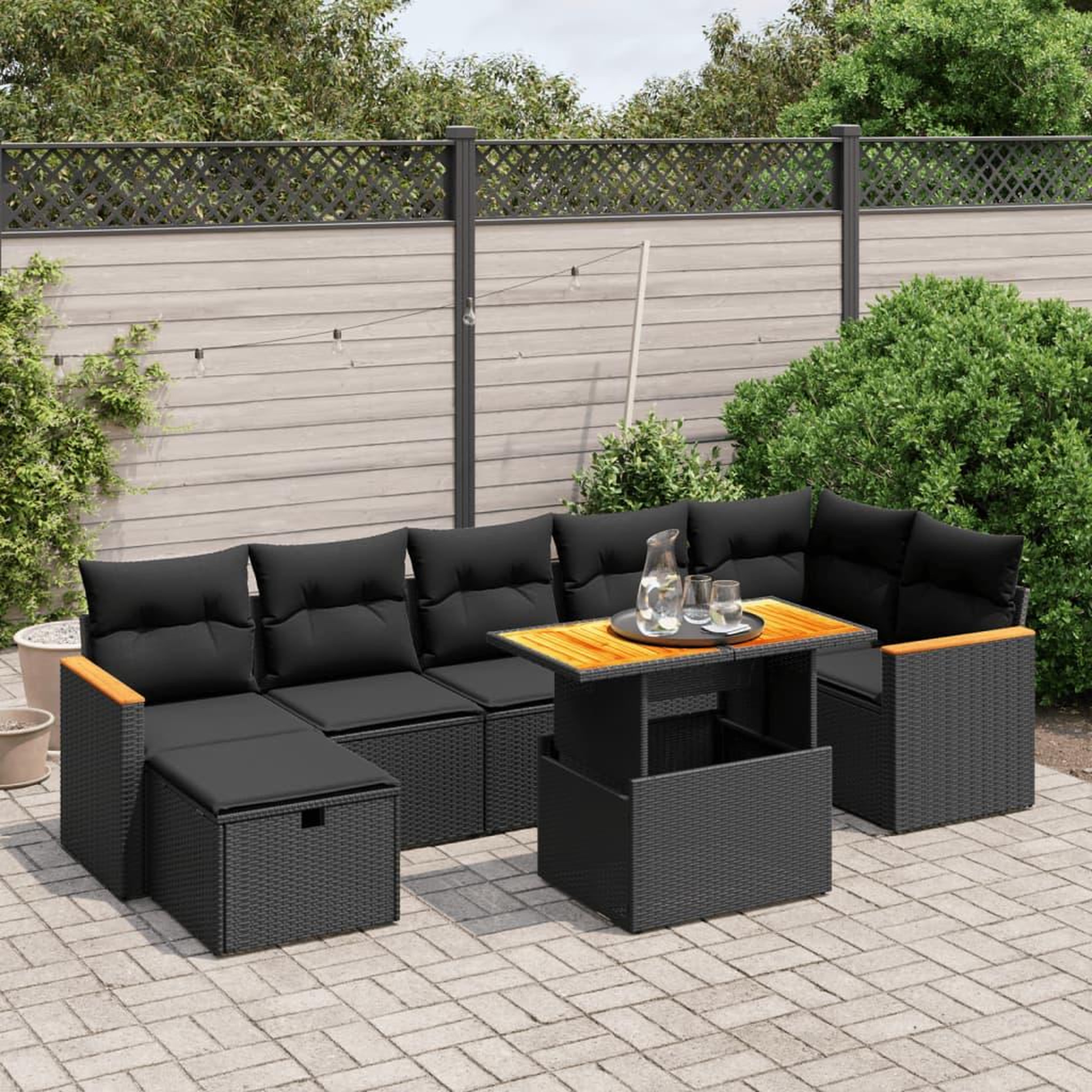 VIDAXL Salon de jardin 8 pcs avec coussins noir resine tressee