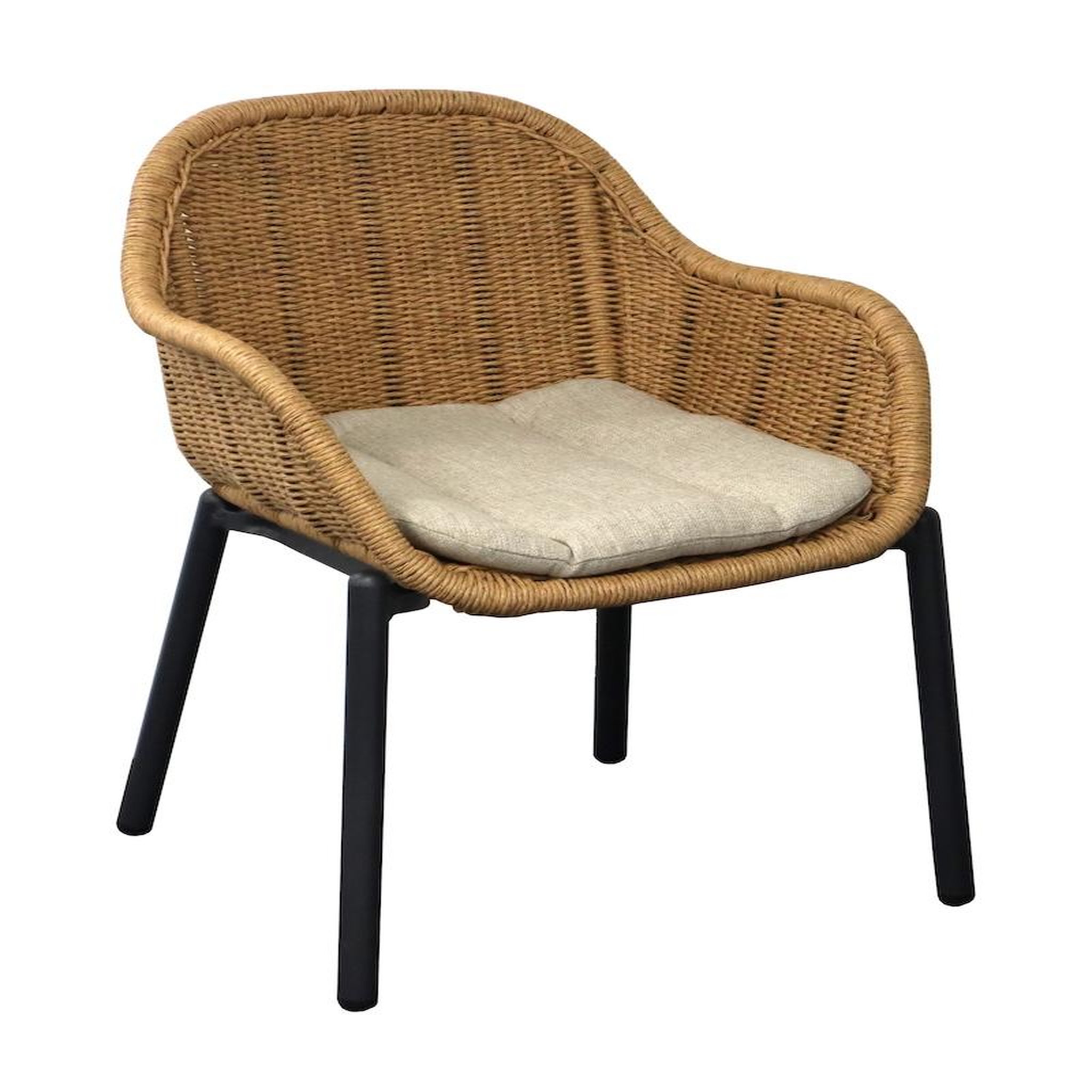 Proloisirs Fauteuil - TORNADO - Acier époxy graphite - Assise wicker twisted naturel avec galette
