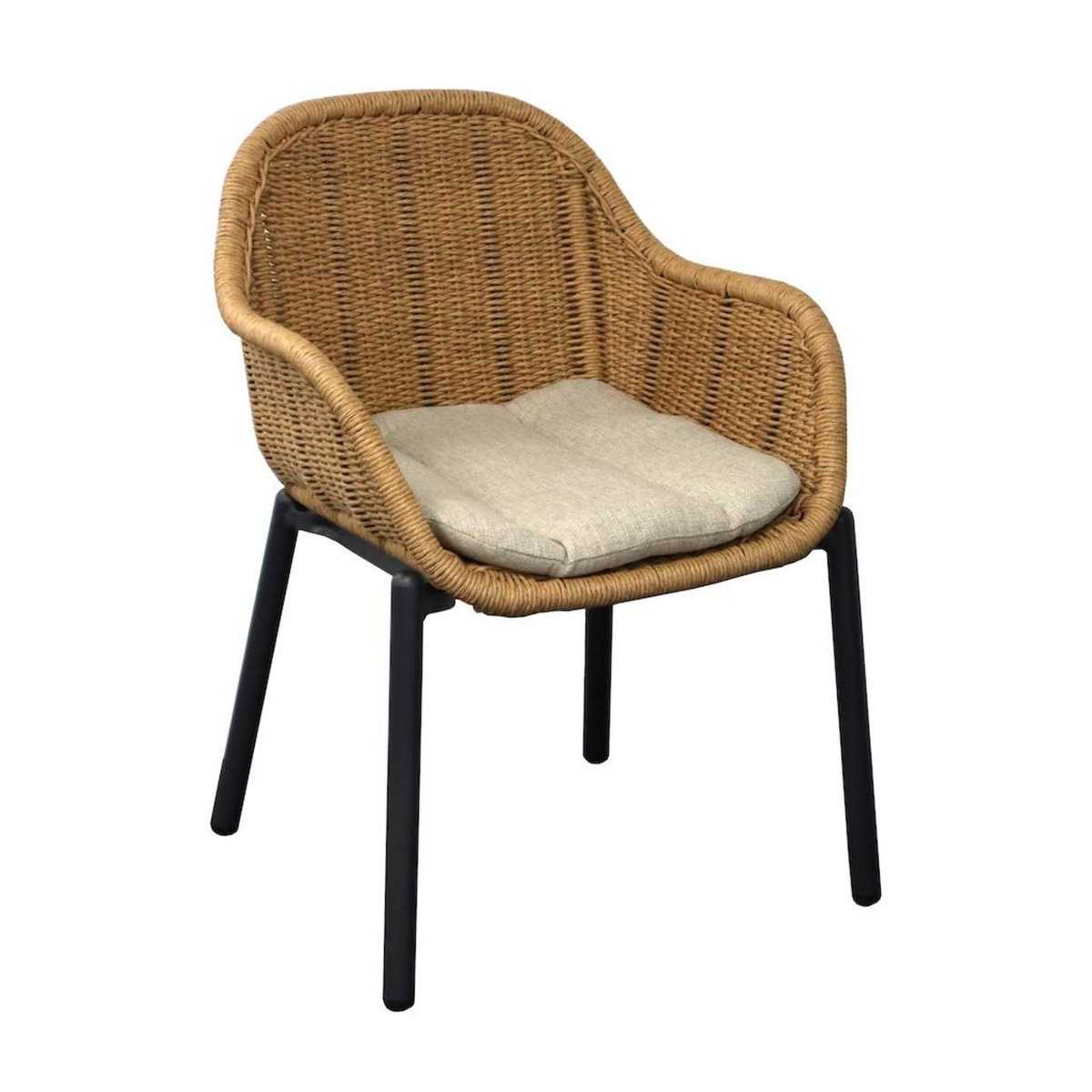Proloisirs Fauteuil - TORNADO - Acier époxy graphite - Assise wicker twisted naturel avec galette