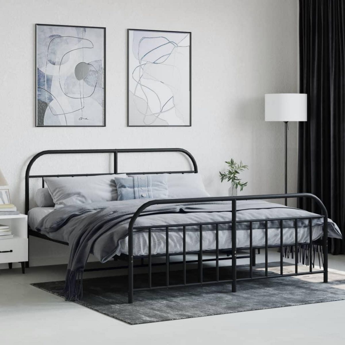VIDAXL Cadre de lit metal sans matelas avec pied de lit noir 180x200cm