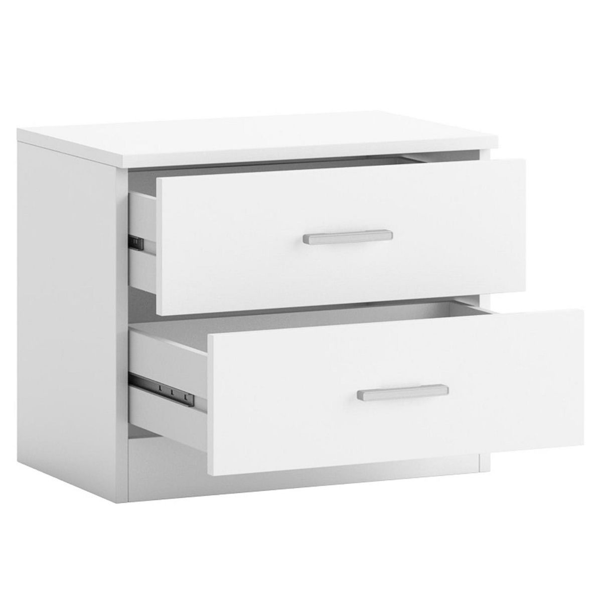 VS VENTA-STOCK Table de Chevet Dublin 2 tiroirs en Couleur Blanc, Guides métalliques