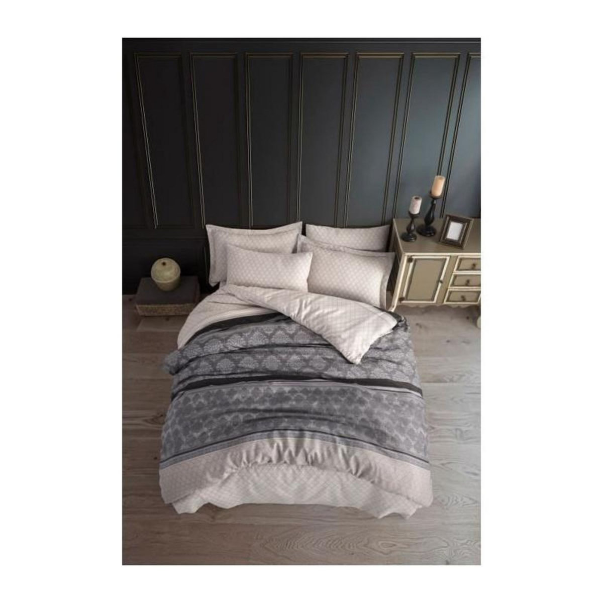 GENERIQUE Parure de lit - 1 housse de couette 220 x 240 cm + 2 taies d'oreiller 60 x 60 cm - 65% coton, 35% polyester - Gris