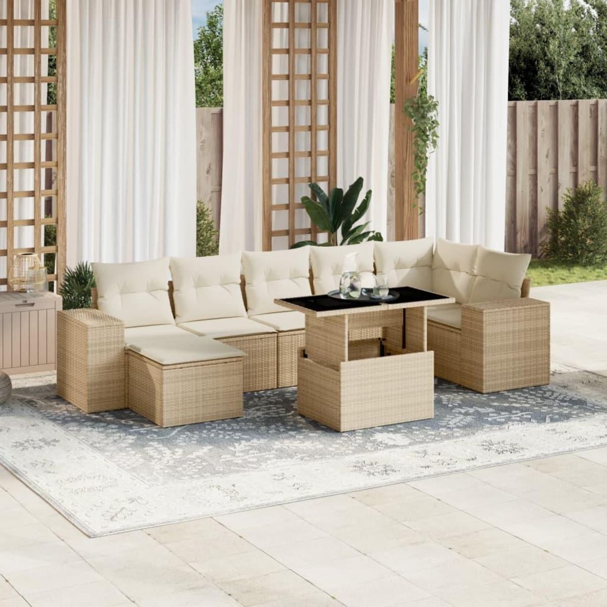 VIDAXL Salon de jardin avec coussins 8 pcs beige resine tressee