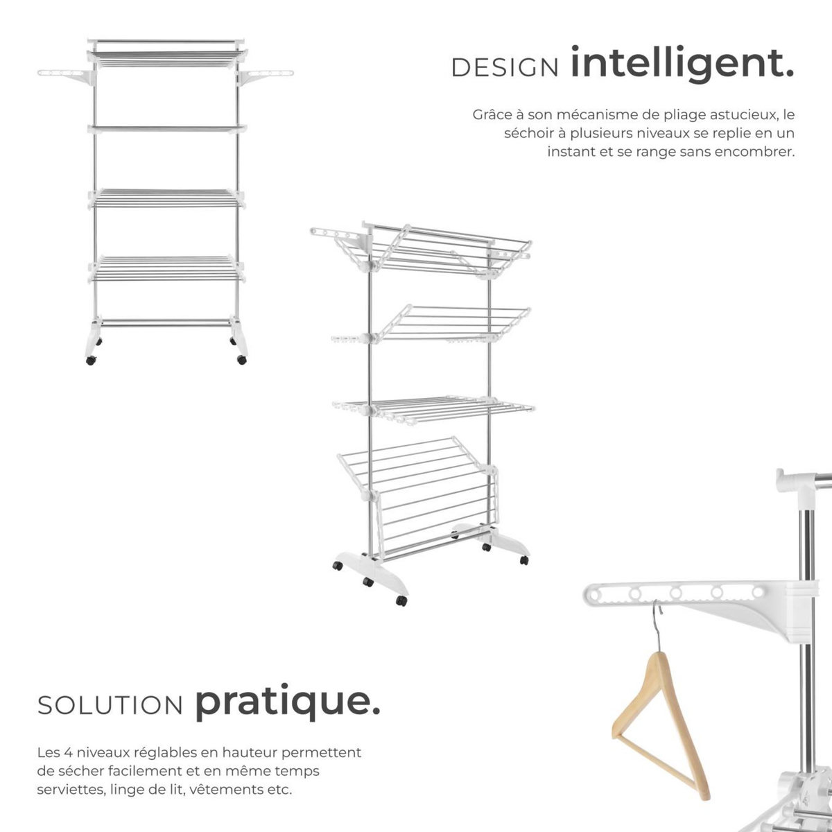 tectake Séchoir tour pliable blanc/gris chrome