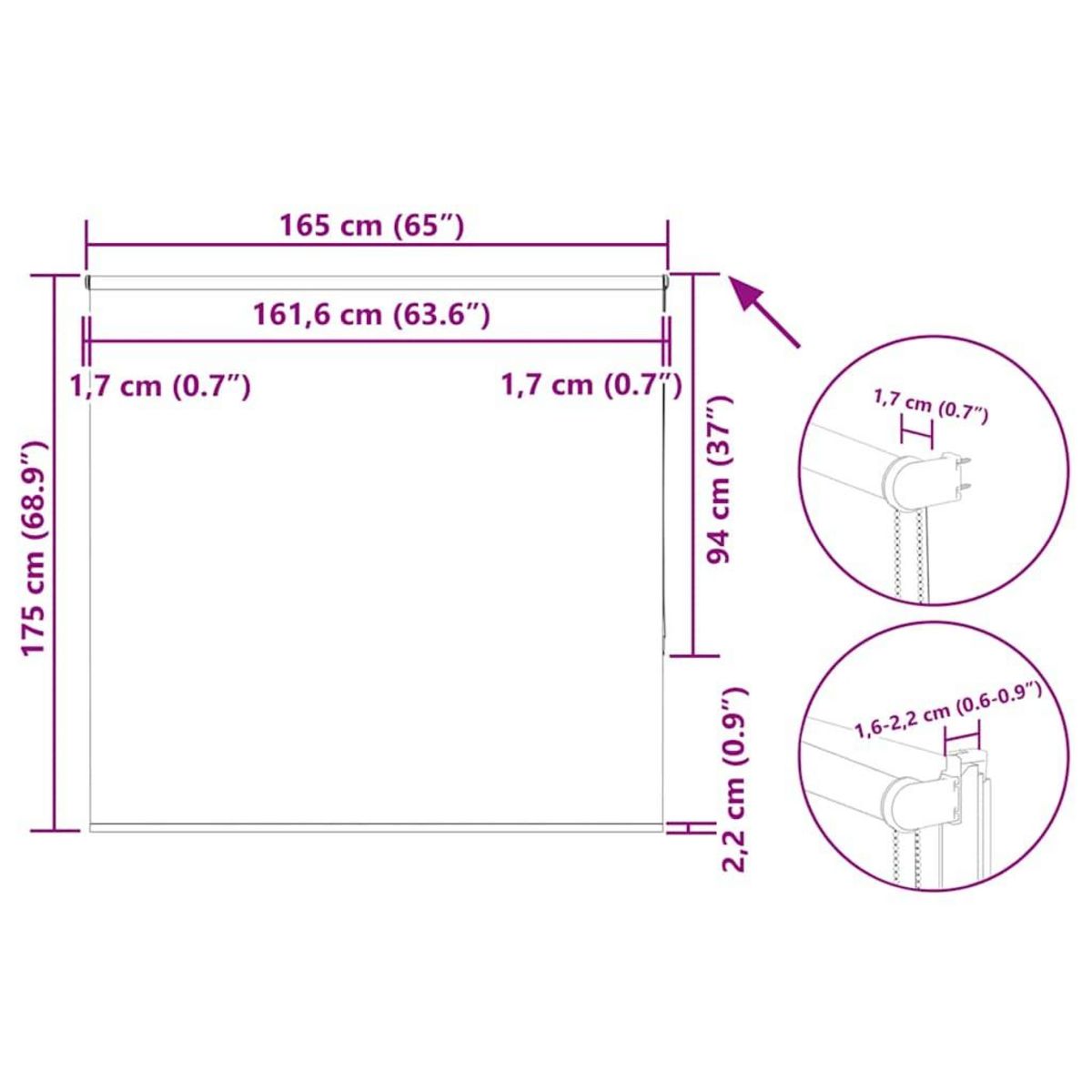 VIDAXL Store enrouleur occultant largeur du tissu 161,6 cm polyester