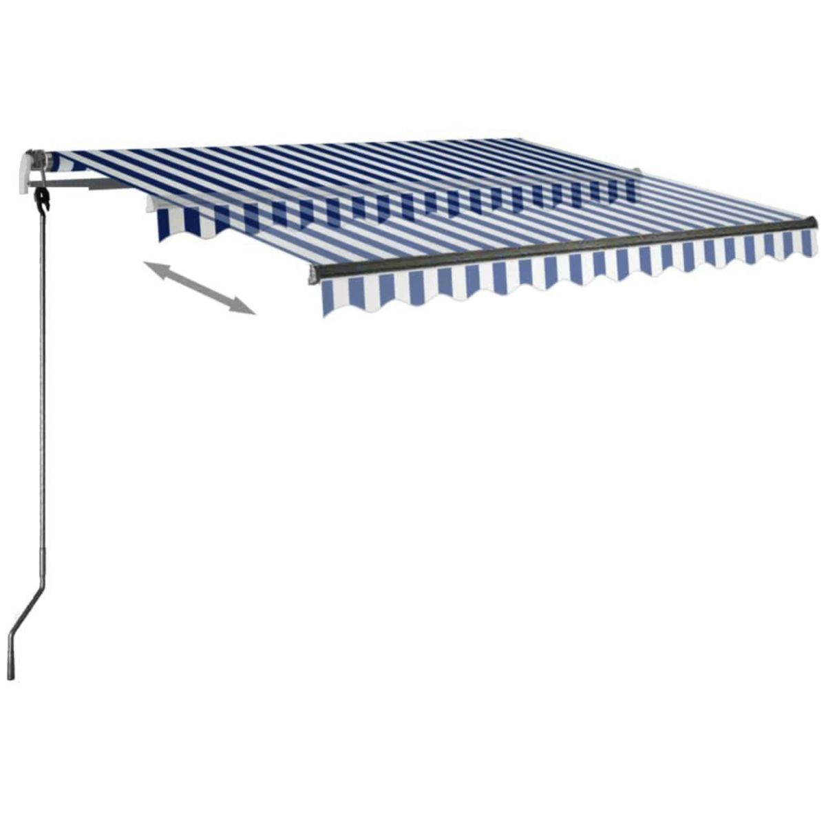 VIDAXL Auvent manuel retractable avec LED 350x250 cm Bleu et blanc