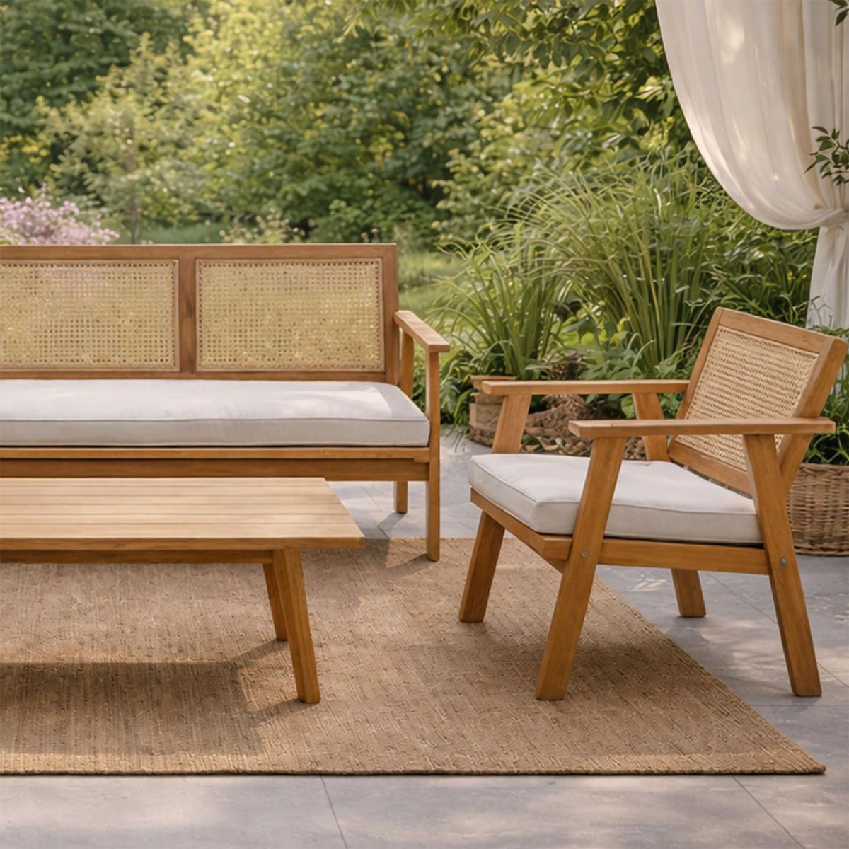 CONCEPT USINE Salon de jardin 5 places en acacia et cannage HANOI