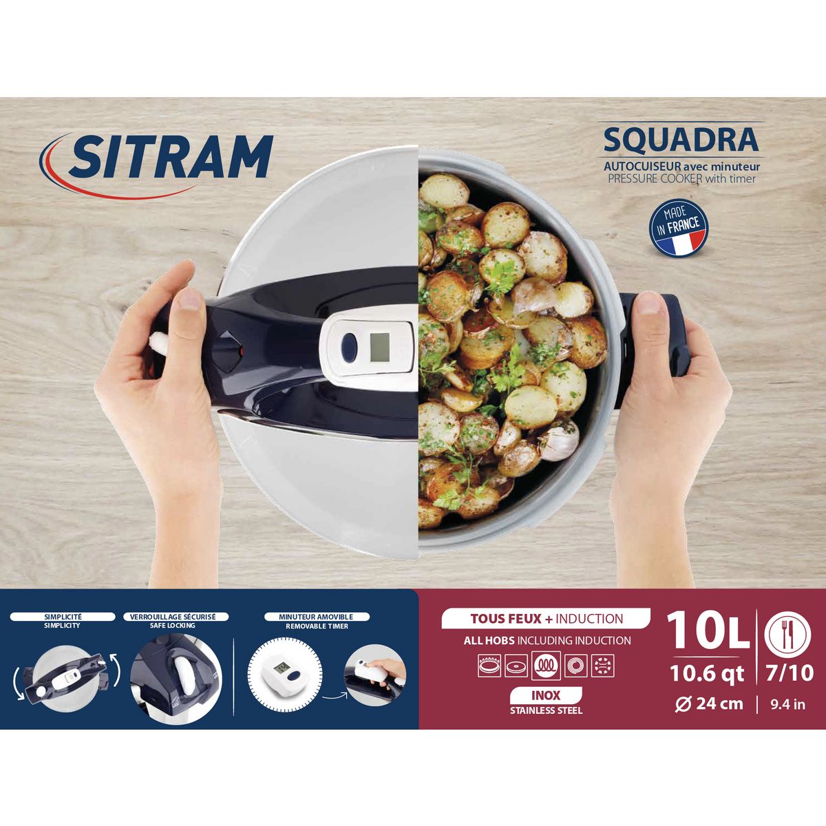 SITRAM Autocuiseur 10L en inox avec panier vapeur