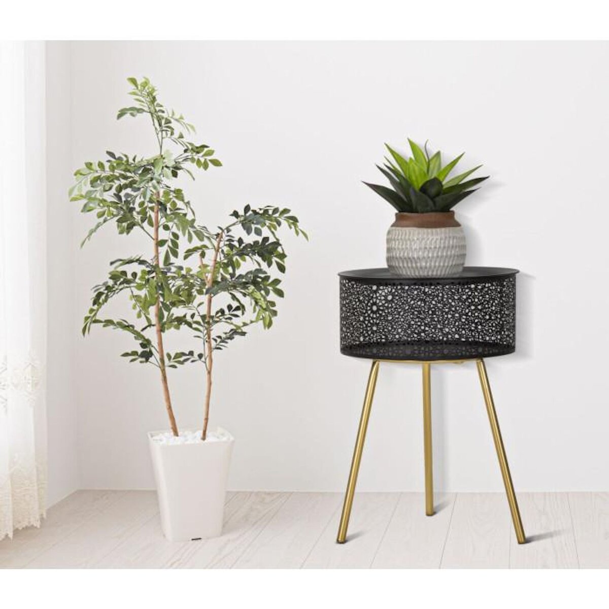 Paris Prix Table d'Appoint Avec Rangement  Blacky  50cm Noir & Or