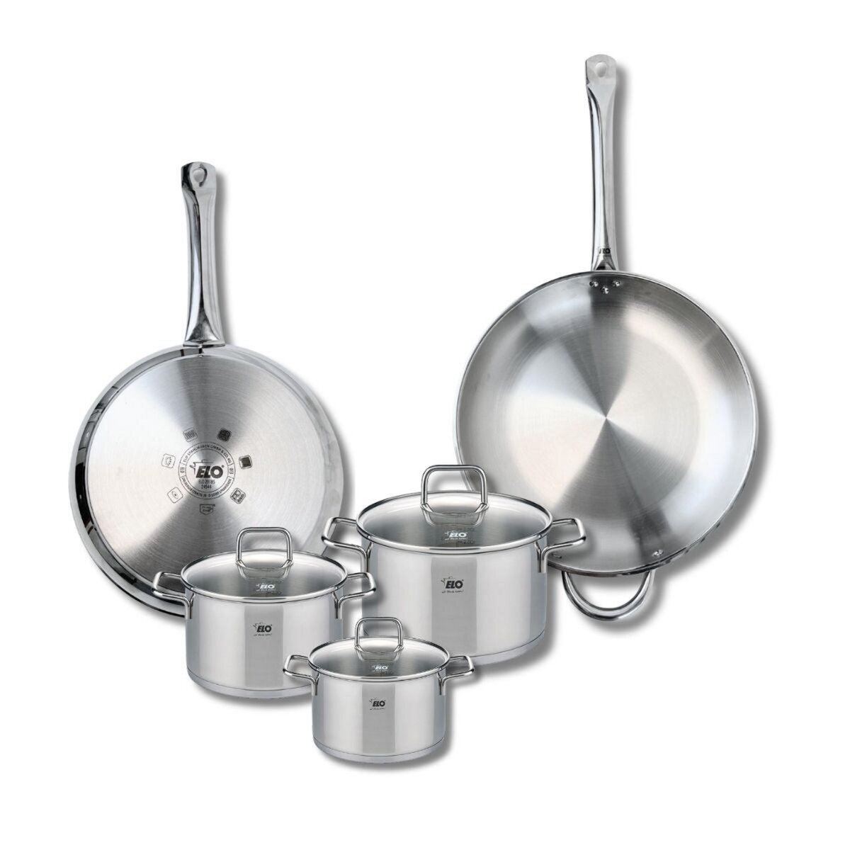 ELO Ensemble de 2 Poêles de cuisson 28 et 32 cm et 3 faitouts 14, 16 et 20 cm Elo Profi Citrin