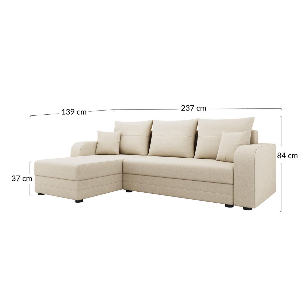 BEST MOBILIER Harvey - canapé d'angle réversible 4 places convertible avec coffre en tissu