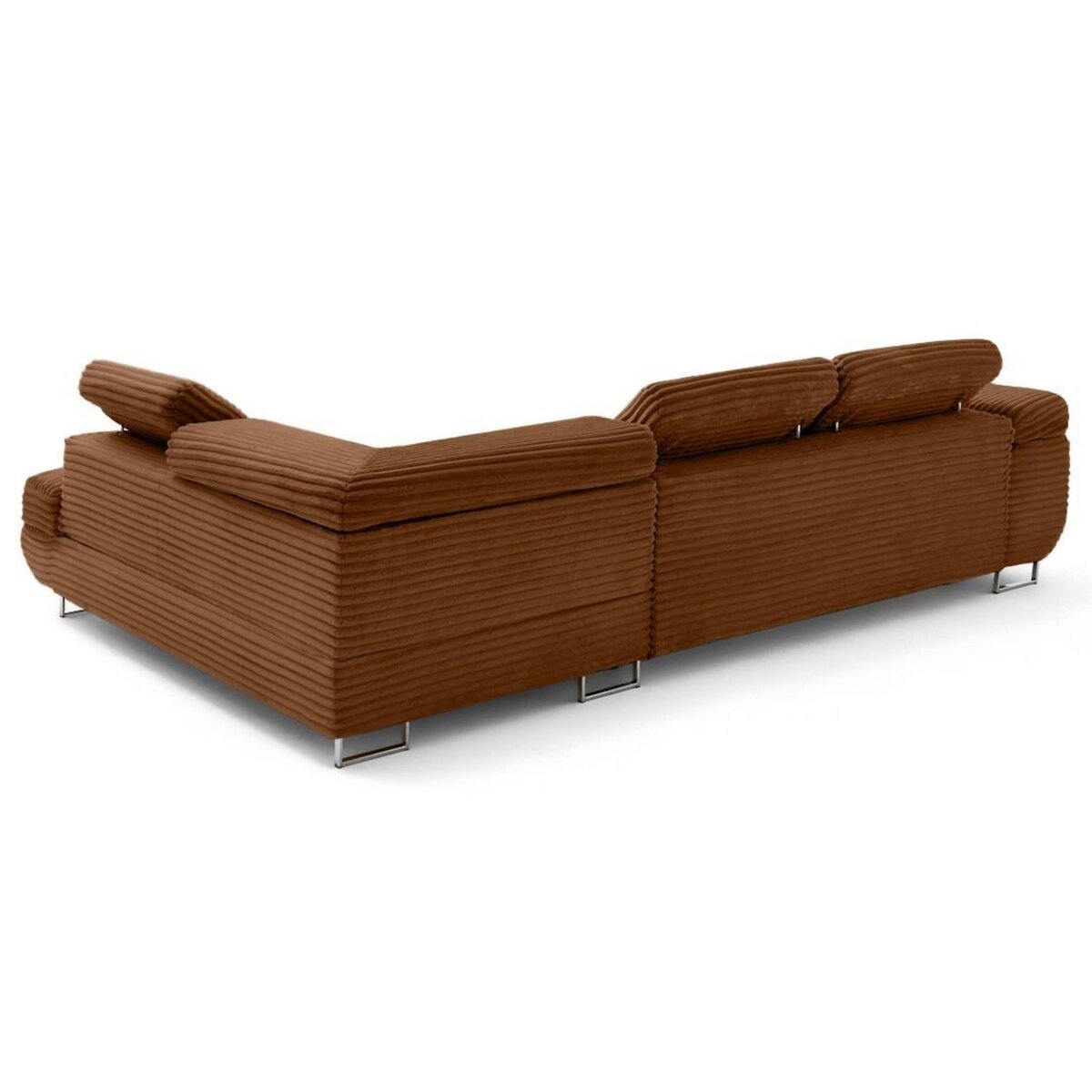 LISA DESIGN Zaria - canapé d'angle droit 5 places convertible avec coffre et têtières en velours côtelé grosses côtes