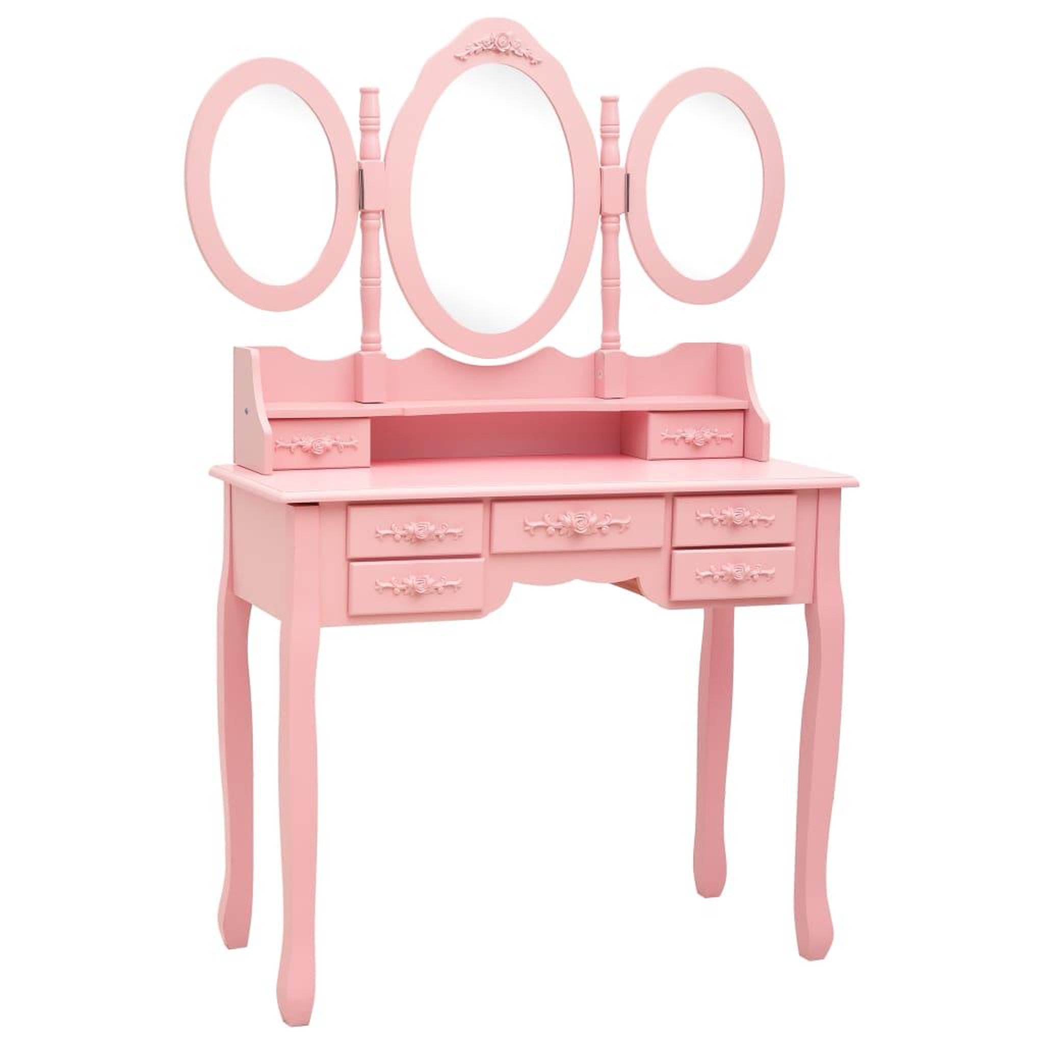 Voir la diapositive 2 : VIDAXL Coiffeuse avec tabouret et miroir pliable en 3 Rose