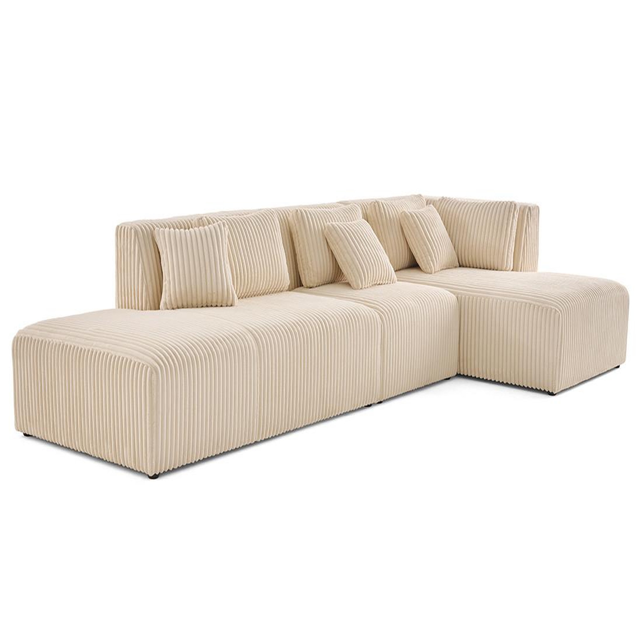 Voir la diapositive 2 : LISA DESIGN Victoire - canapé modulable d'angle droit 5 places en velours côtelé grosses côtes