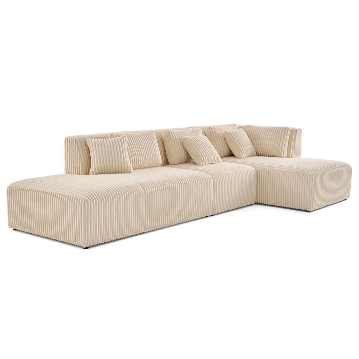 LISA DESIGN Victoire - canapé modulable d'angle droit 5 places en velours côtelé grosses côtes