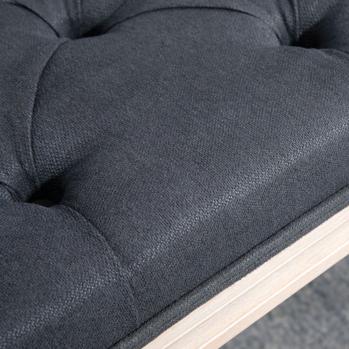 HOMCOM Tabouret repose-pied capitonné style classique - bois d'hévéa sculpté, patiné - revêtement aspect lin gris