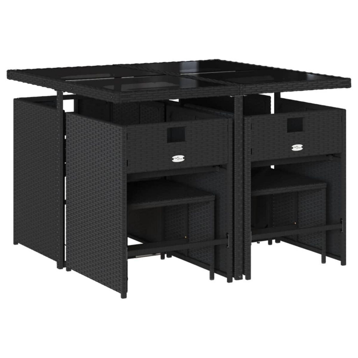 VIDAXL Ensemble a manger de jardin 9pcs coussins noir resine tressee