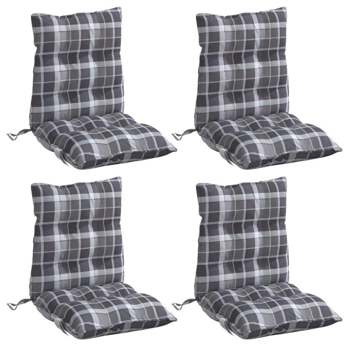 VIDAXL Coussins de chaise a dossier bas lot de 4 motif a carreaux gris