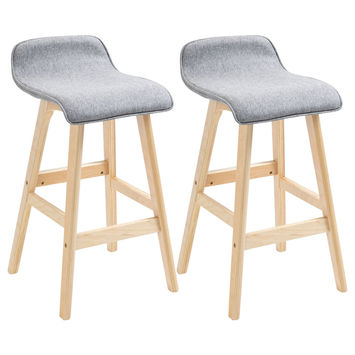 HOMCOM Tabourets de bar style scandinave - lot de 2 tabourets de bar avec repose-pieds - bois de sapin tissu polyester aspect lin gris