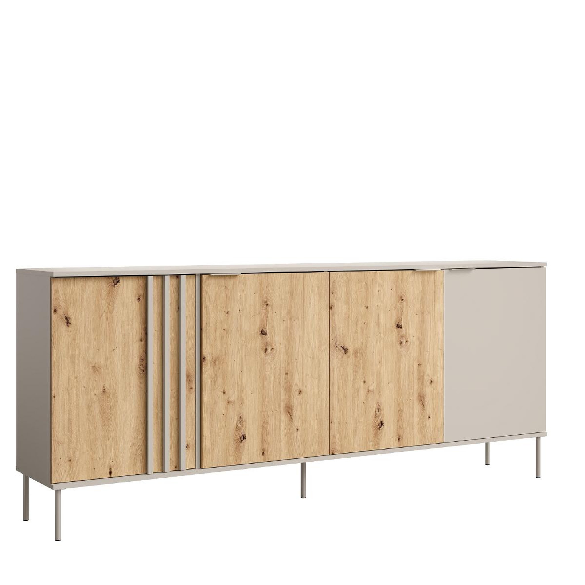 JLC KREATION Buffet bas moderne 4 portes beige et bois irina