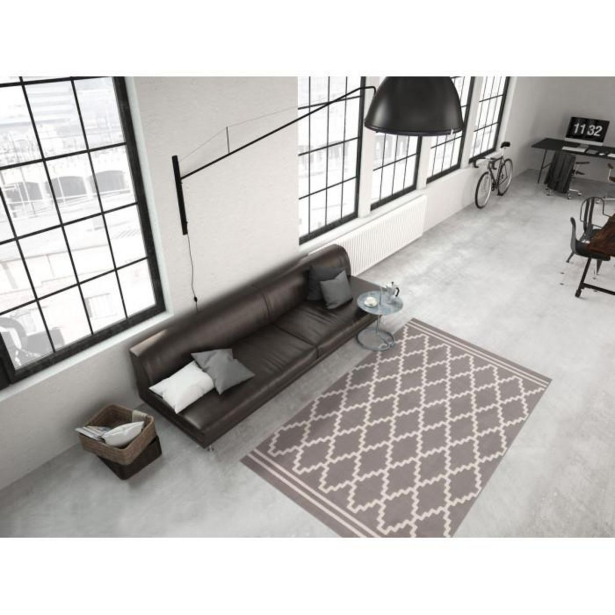 Paris Prix Tapis Imprimé Losange à Poils Courts  Lina  Taupe
