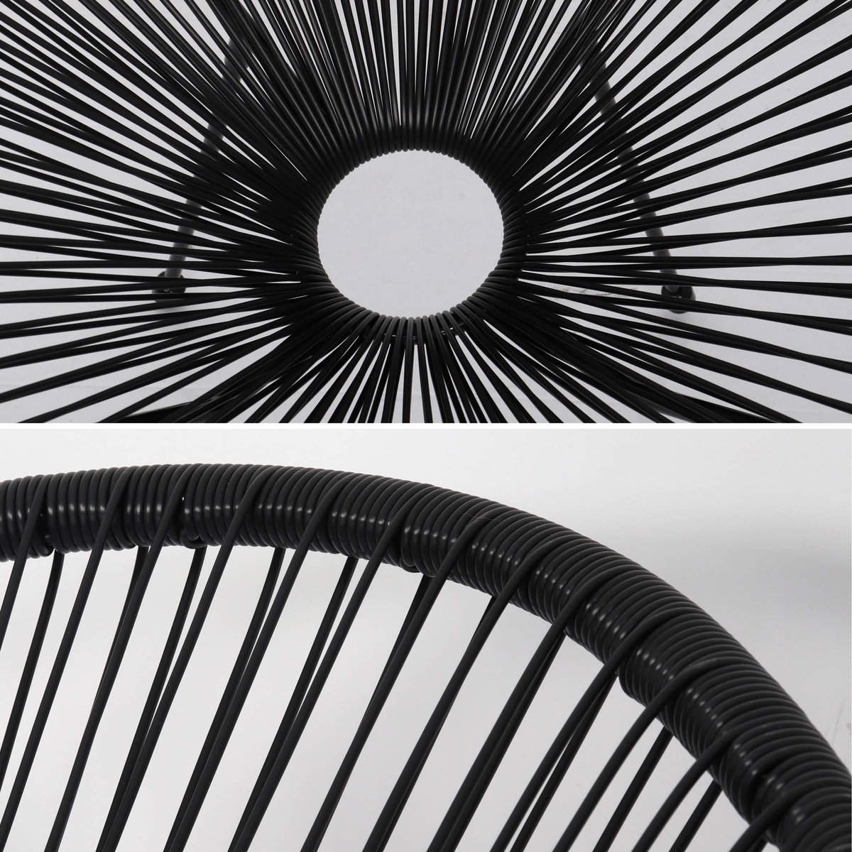 SWEEEK Lot de 2 fauteuils design Oeuf - Acapulco Noir - Fauteuils 4 pieds design rétro. cordage plastique. intérieur / extérieur