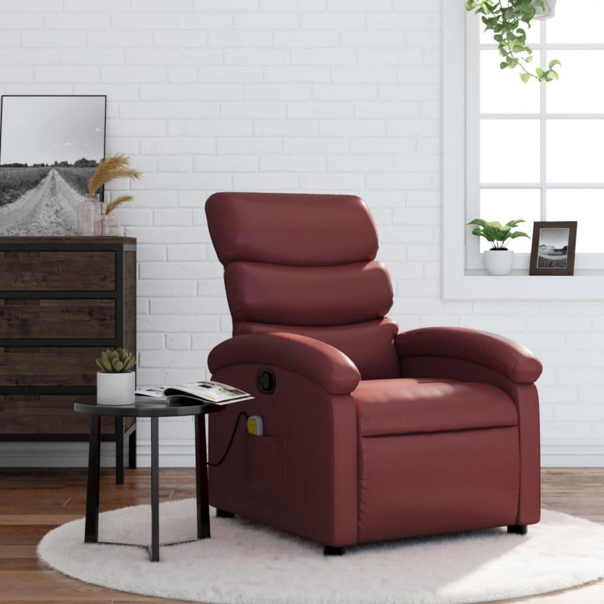 VIDAXL Fauteuil de massage inclinable Rouge bordeaux Similicuir