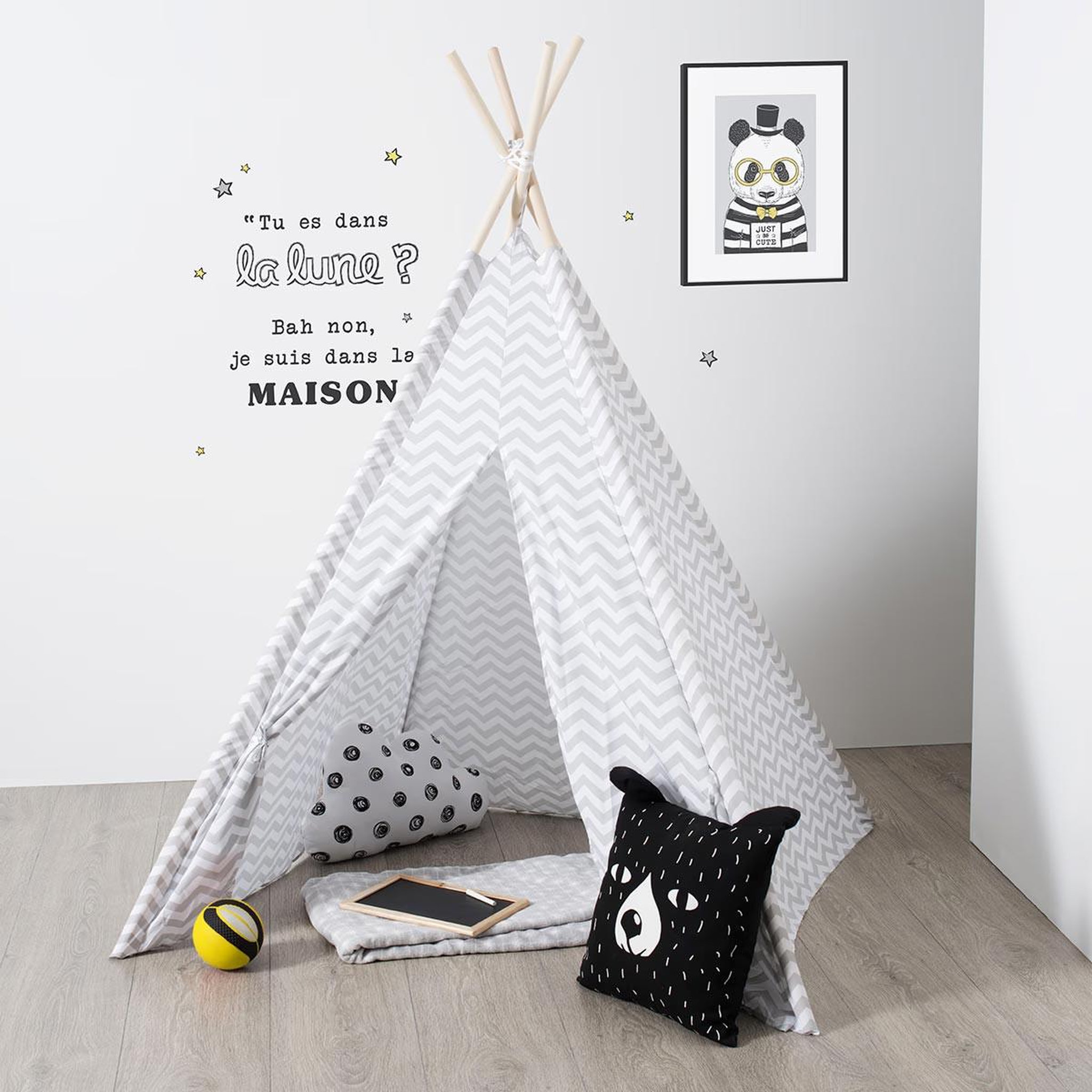 Voir la diapositive 4 : Atmosphera Kids Tipi déco enfant  motifs  160cm gris
