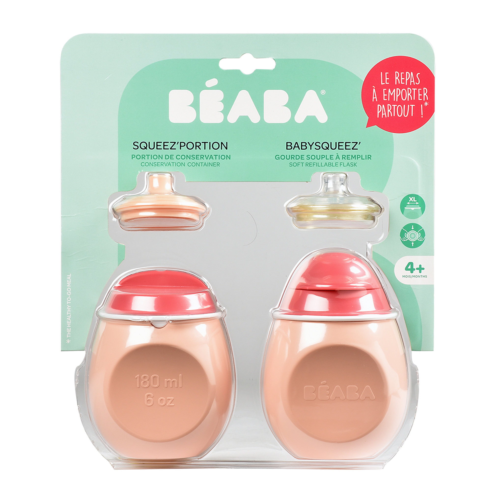 Voir la diapositive 4 : BEABA Lot de 2 BabySqueez' 2 en 1 et Squeez'Portion - Rose