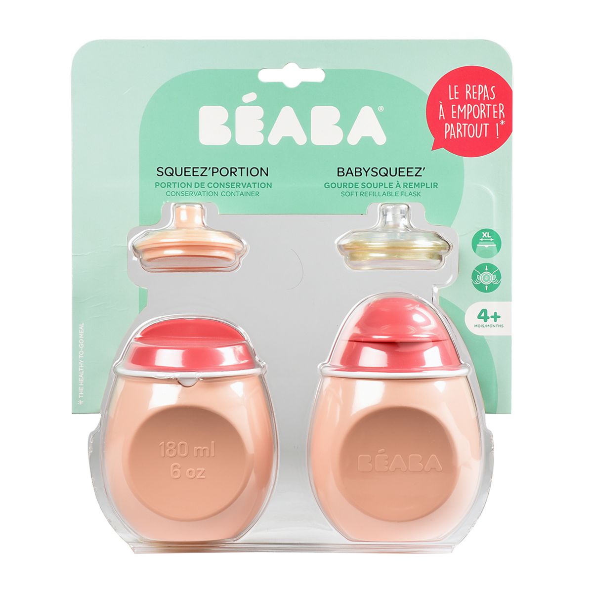 BEABA Lot de 2 BabySqueez' 2 en 1 et Squeez'Portion - Rose