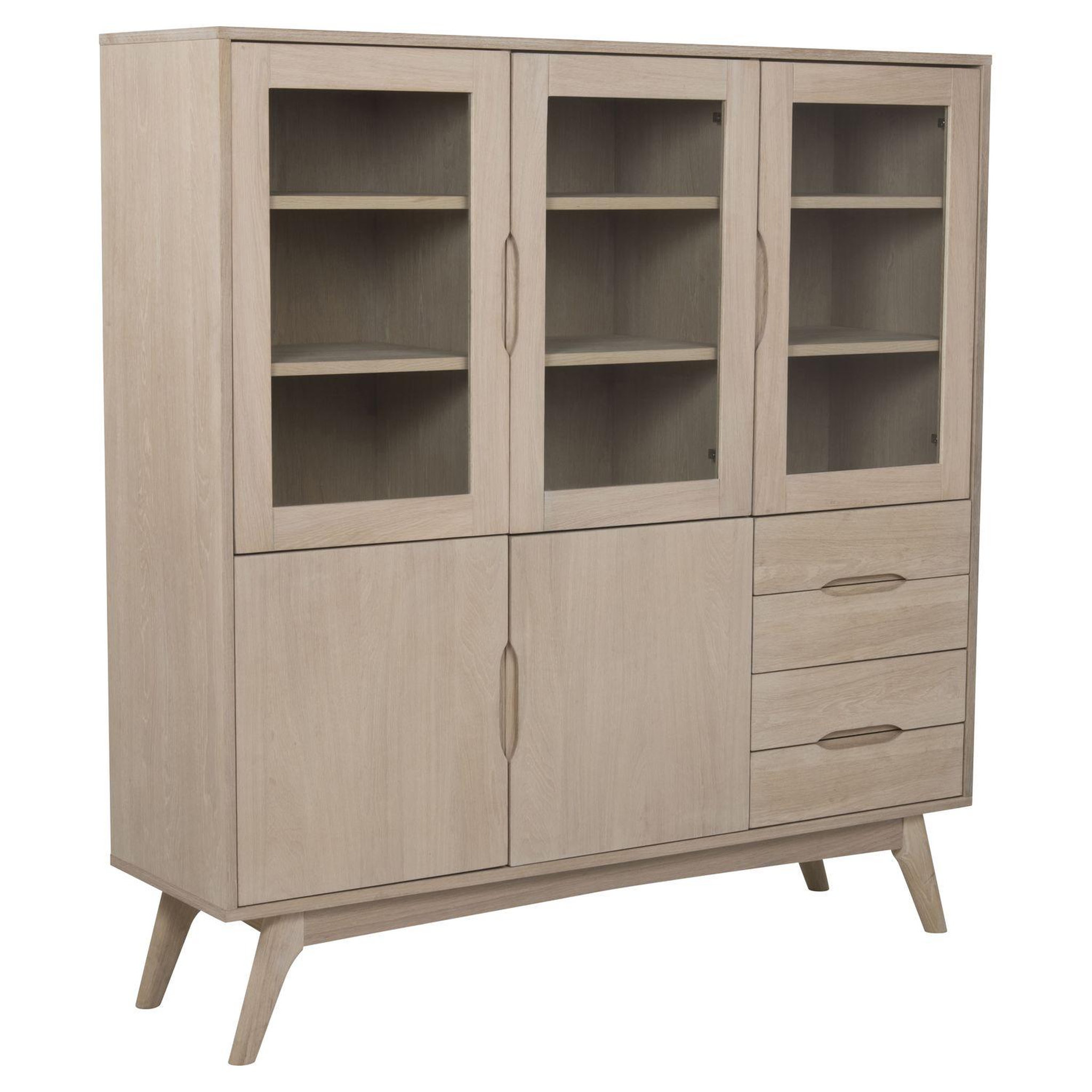 TOILINUX Vitrine en MDF avec 3 portes vitrées, 2 portes pleines et 4 tiroirs - Beige