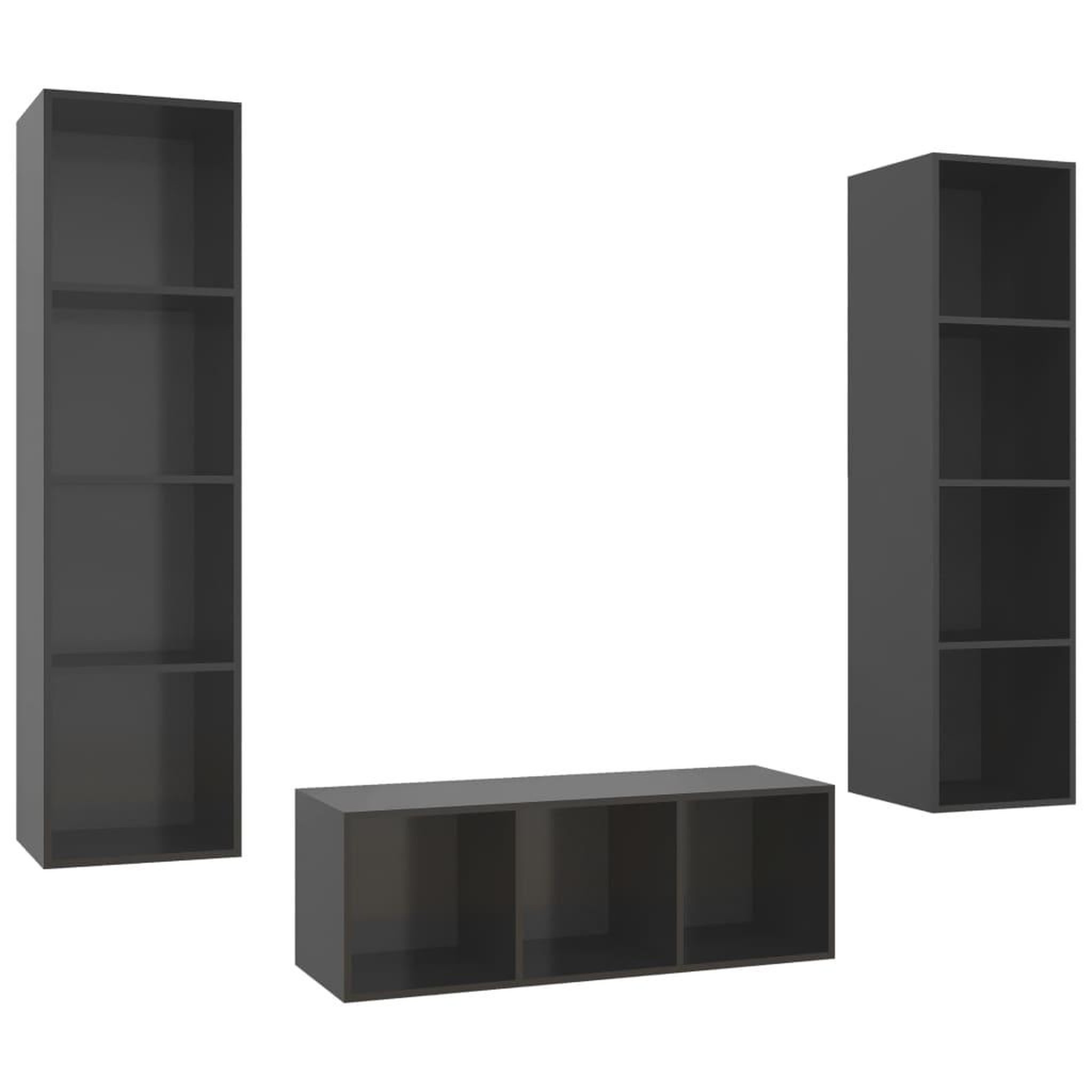 Voir la diapositive 2 : VIDAXL Ensemble de meubles TV 3 pcs Gris brillant Bois d'ingenierie