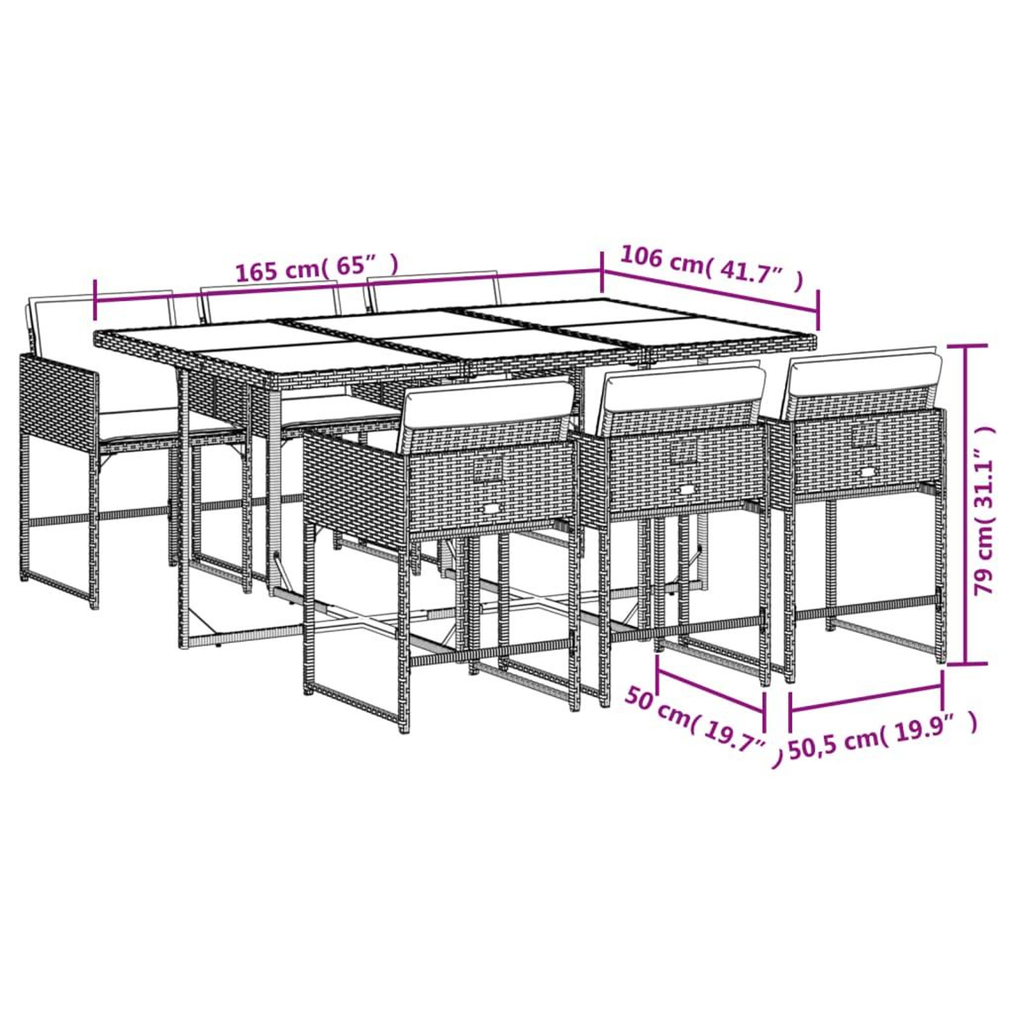 Voir la diapositive 6 : VIDAXL Ensemble a manger de jardin et coussins 7 pcs marron rotin