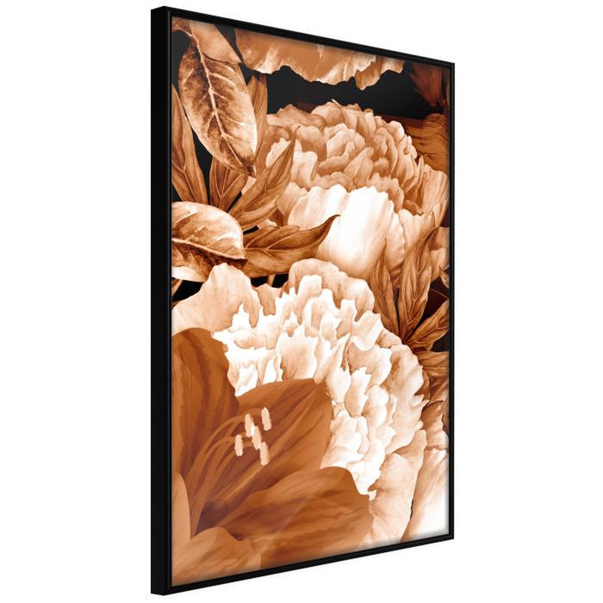 Paris Prix Affiche Murale Encadrée  Peonies in Sepia. Coloris disponibles : Noir, Jaune