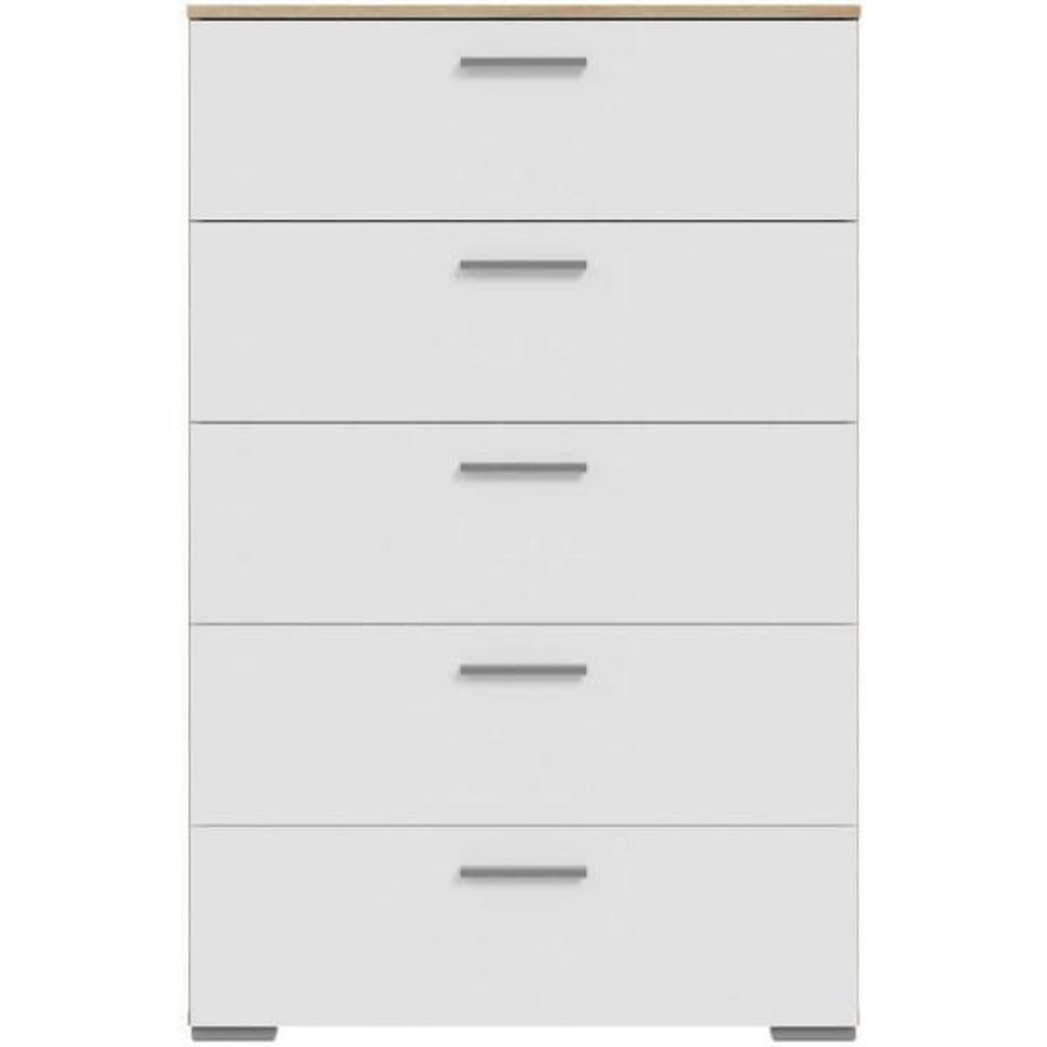 Voir la diapositive 4 : MARKET24 Commode BASJANA - 5 tiroirs - Décor chene sonoma et blanc mat - L80,2 x P41,3 x H123,8 cm