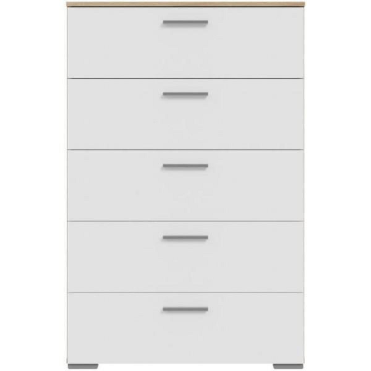 MARKET24 Commode BASJANA - 5 tiroirs - Décor chene sonoma et blanc mat - L80,2 x P41,3 x H123,8 cm