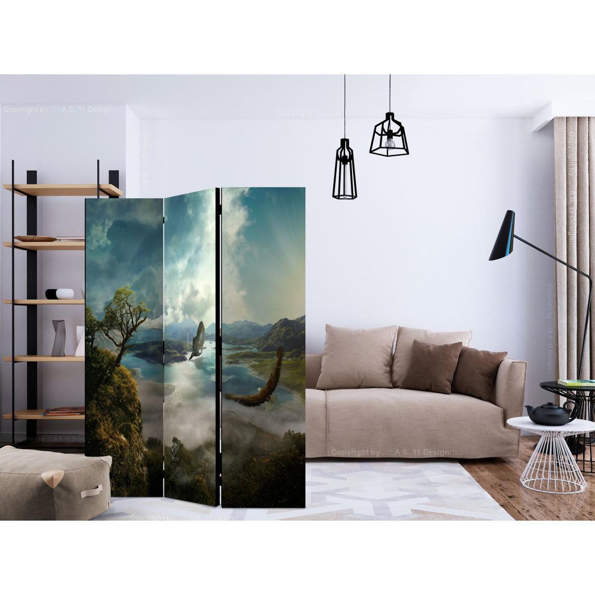 Voir la diapositive 2 : Paris Prix Paravent 3 volets  flight over the lake  135x172cm