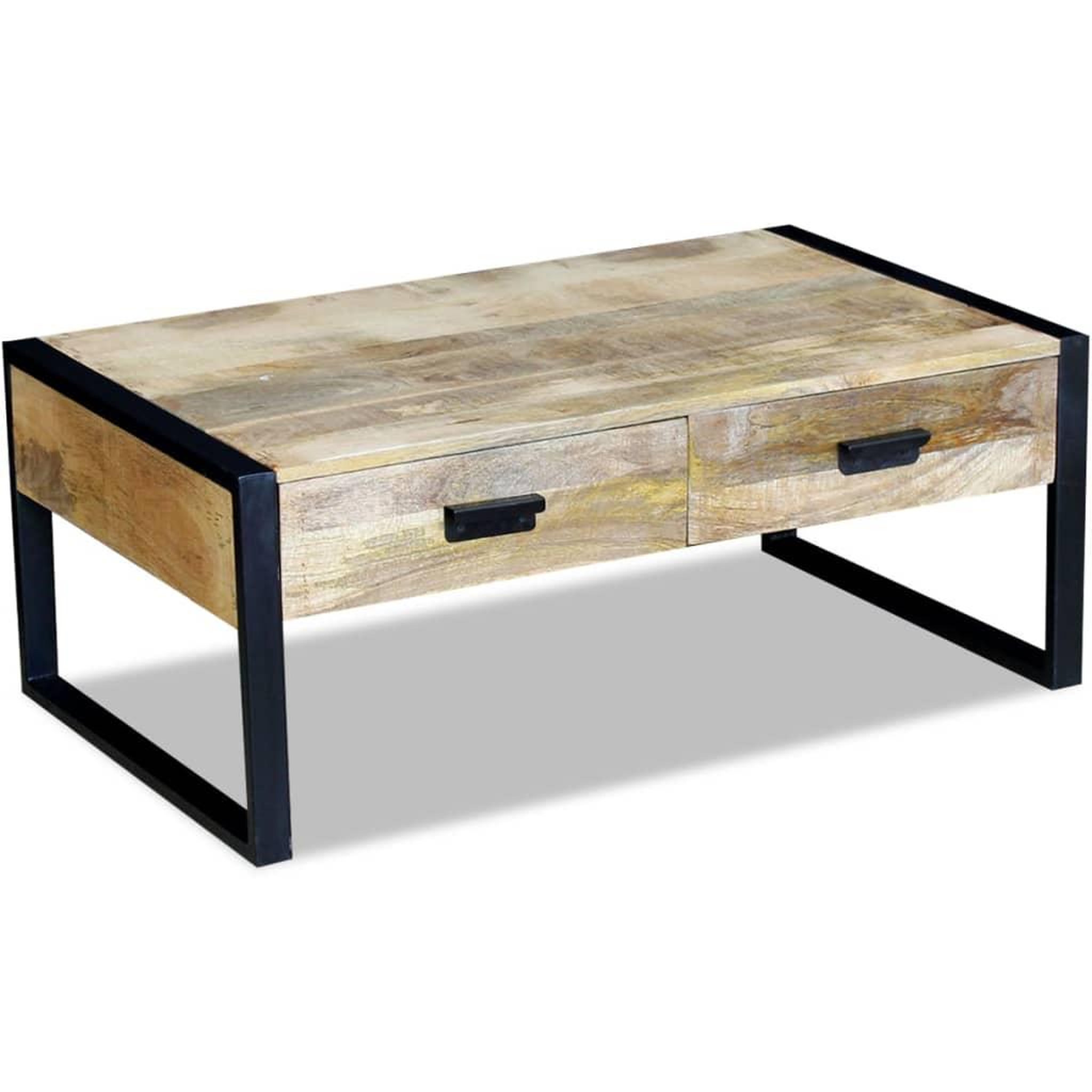 Voir la diapositive 4 : VIDAXL Table basse avec 2 tiroirs bois de manguier massif 100x60x40 cm