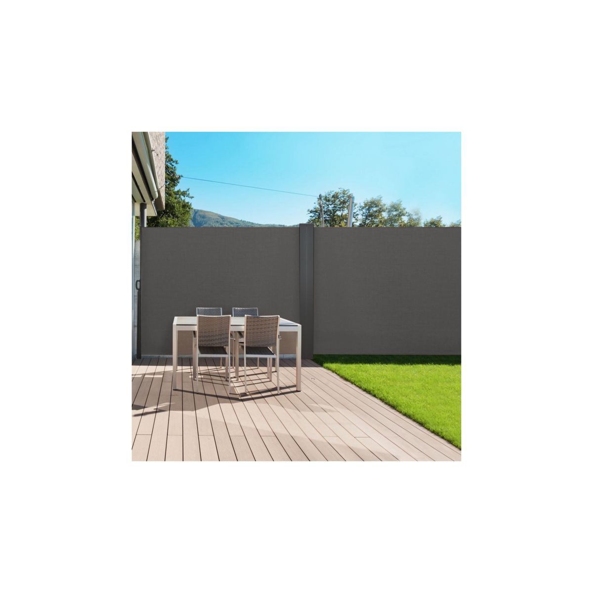ID MARKET Paravent extérieur rétractable double 160 x 800 CM gris anthracite store latéral