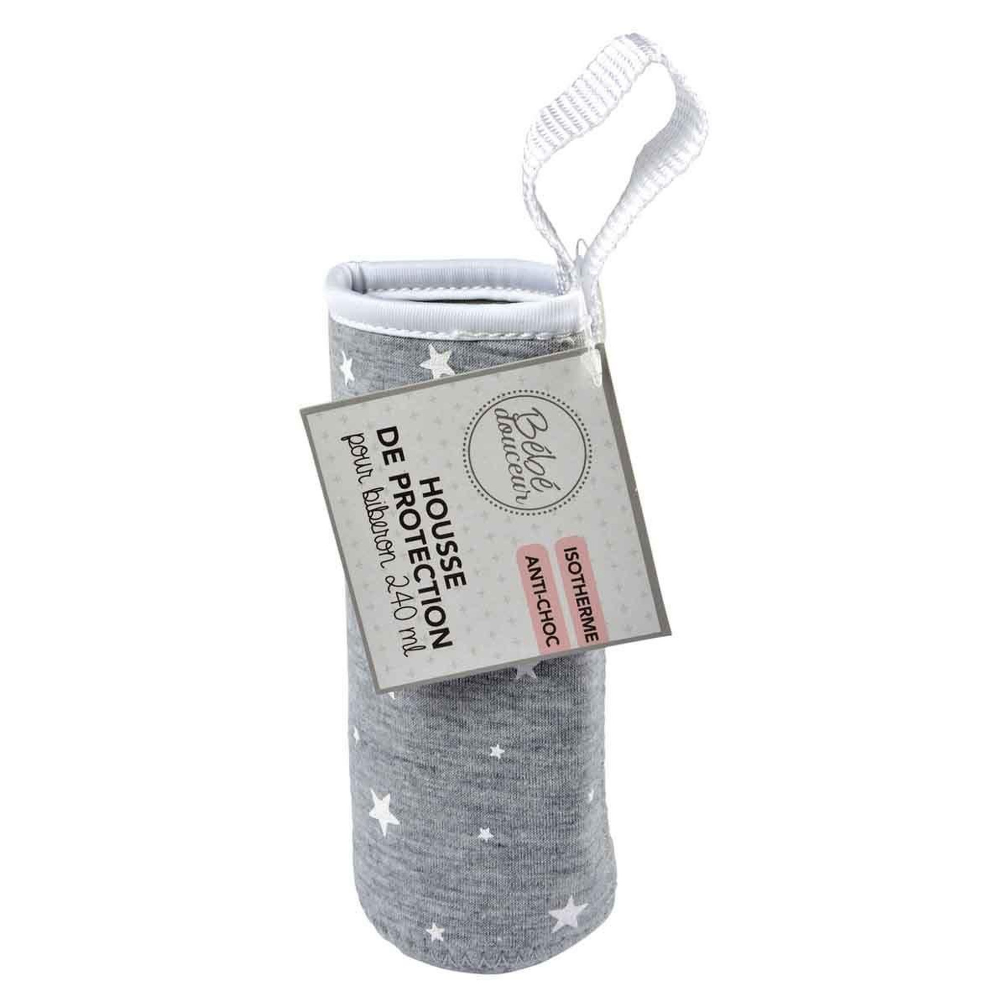 Voir la diapositive 2 : BEBE DOUCEUR Housse de protection pour biberon  col large  11cm gris