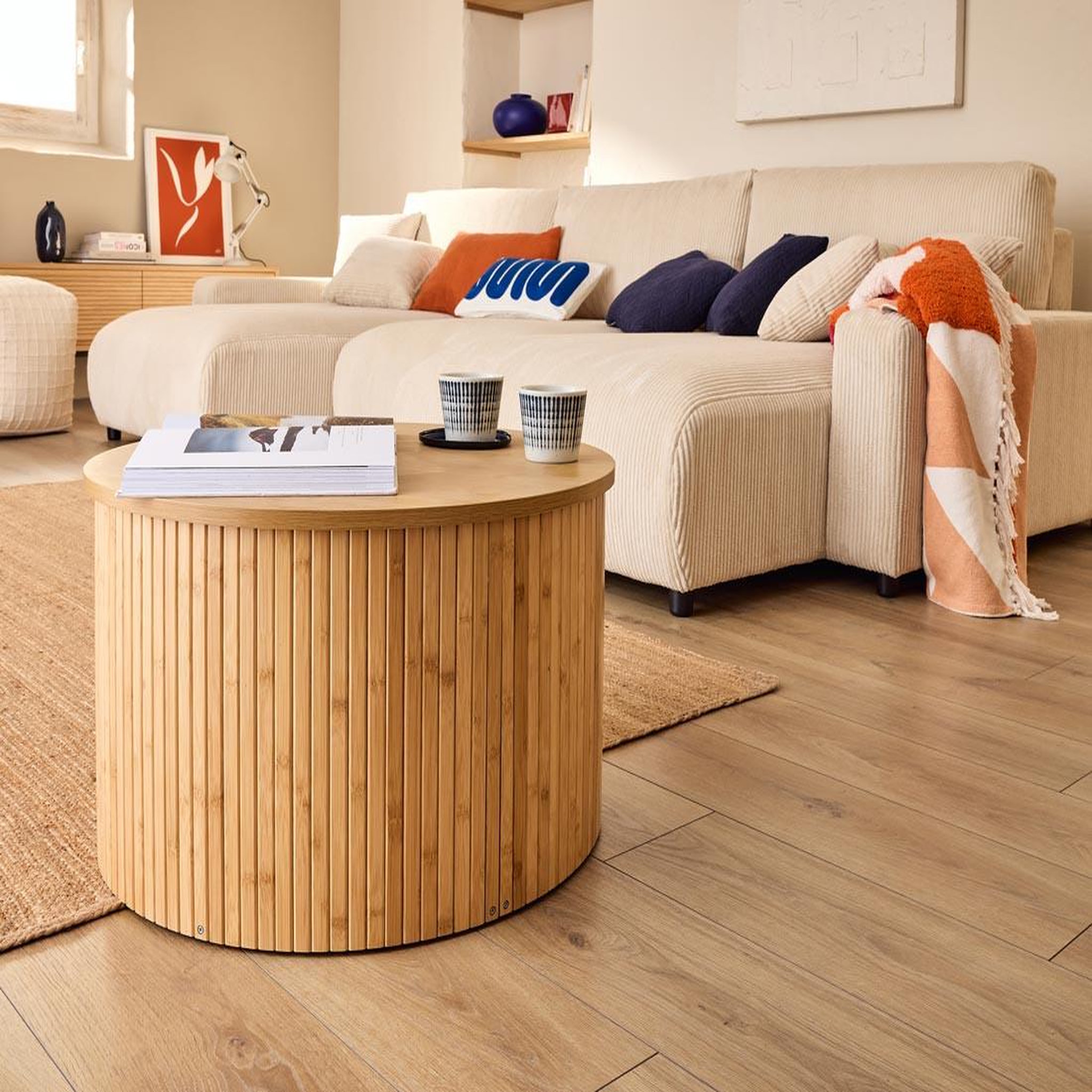Voir la diapositive 1 : BEST MOBILIER Kofu - table basse ronde - bambou - 60 cm