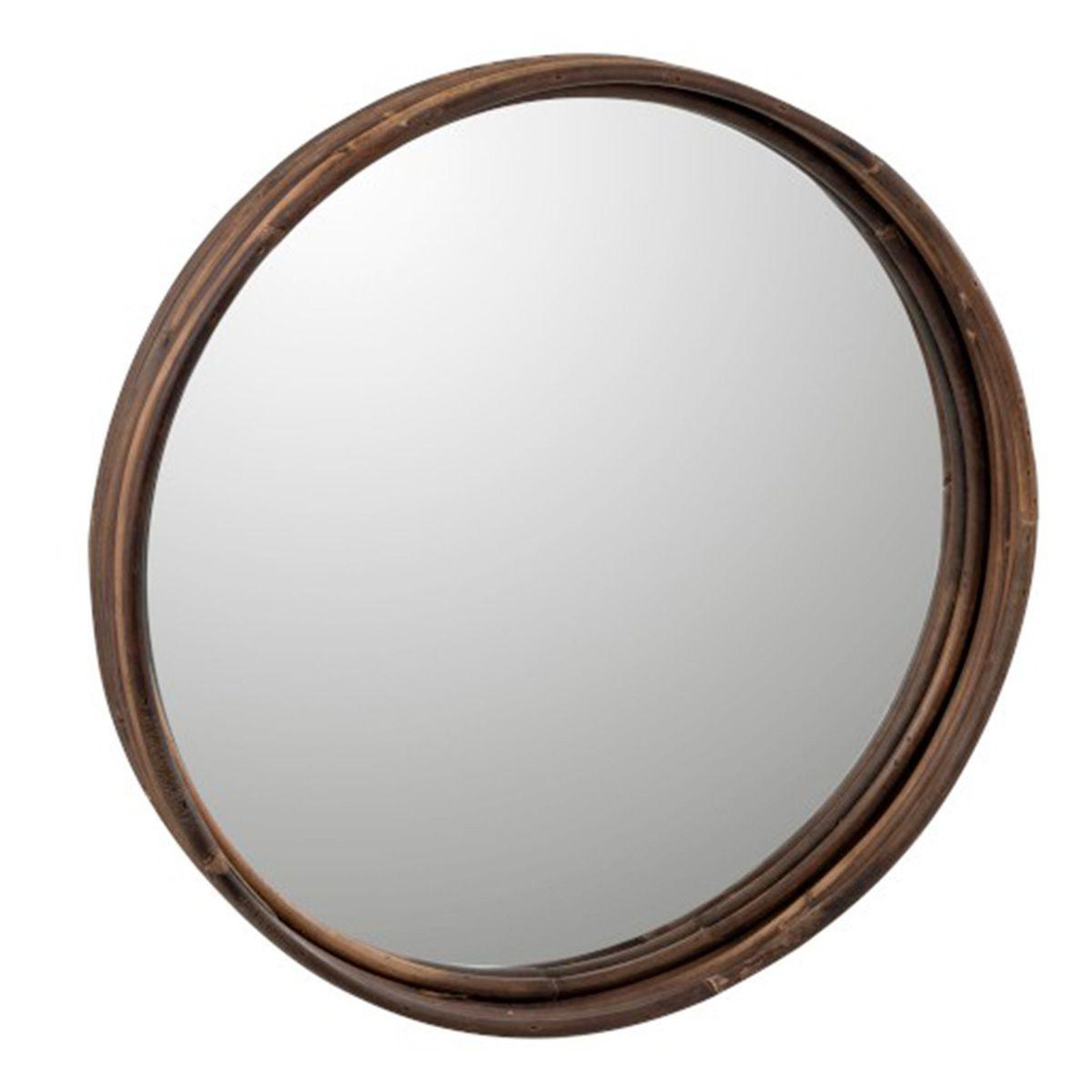 J-LINE Plateau & miroir design  rond & rotin  40cm marron
