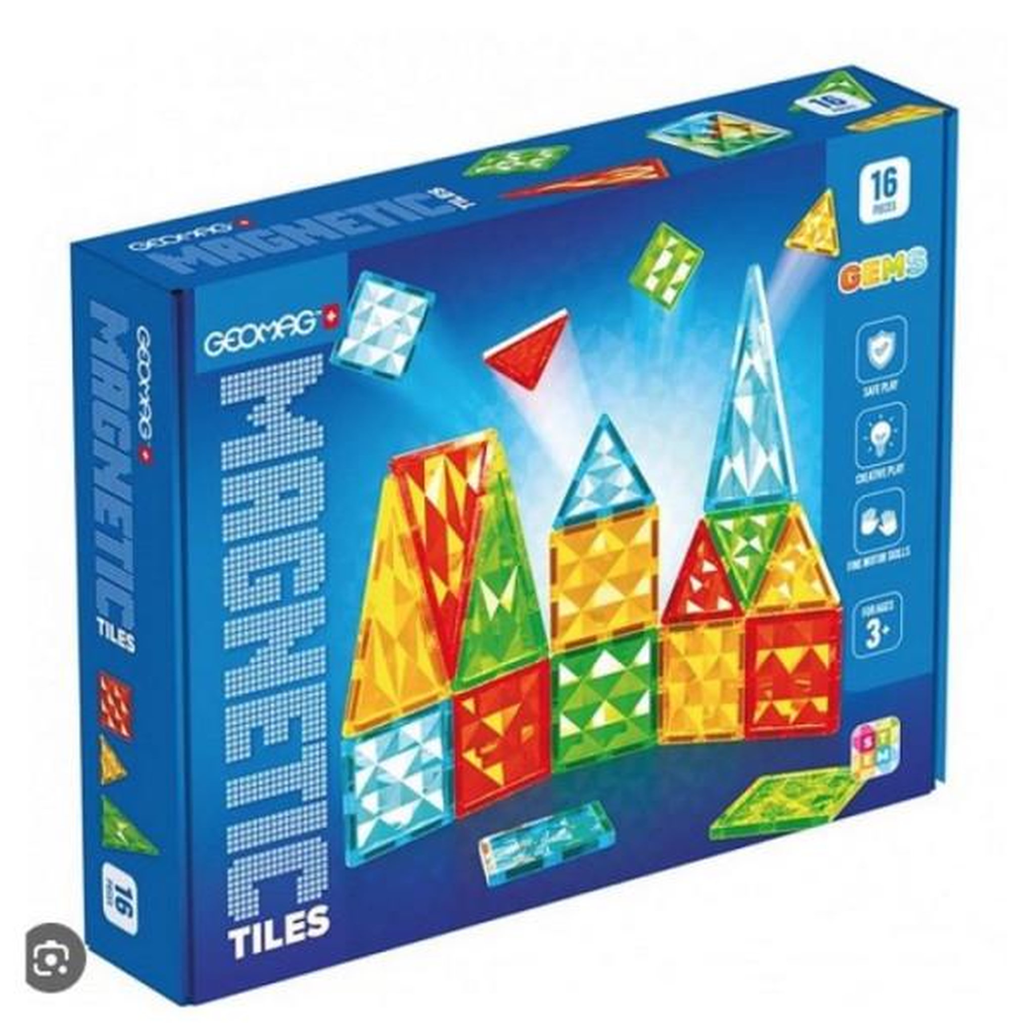 Geomag Tuiles magnétiques - GEOMAG - Tiles Gems 4100 - 16 pieces - Formes géométriques - Effet cristal