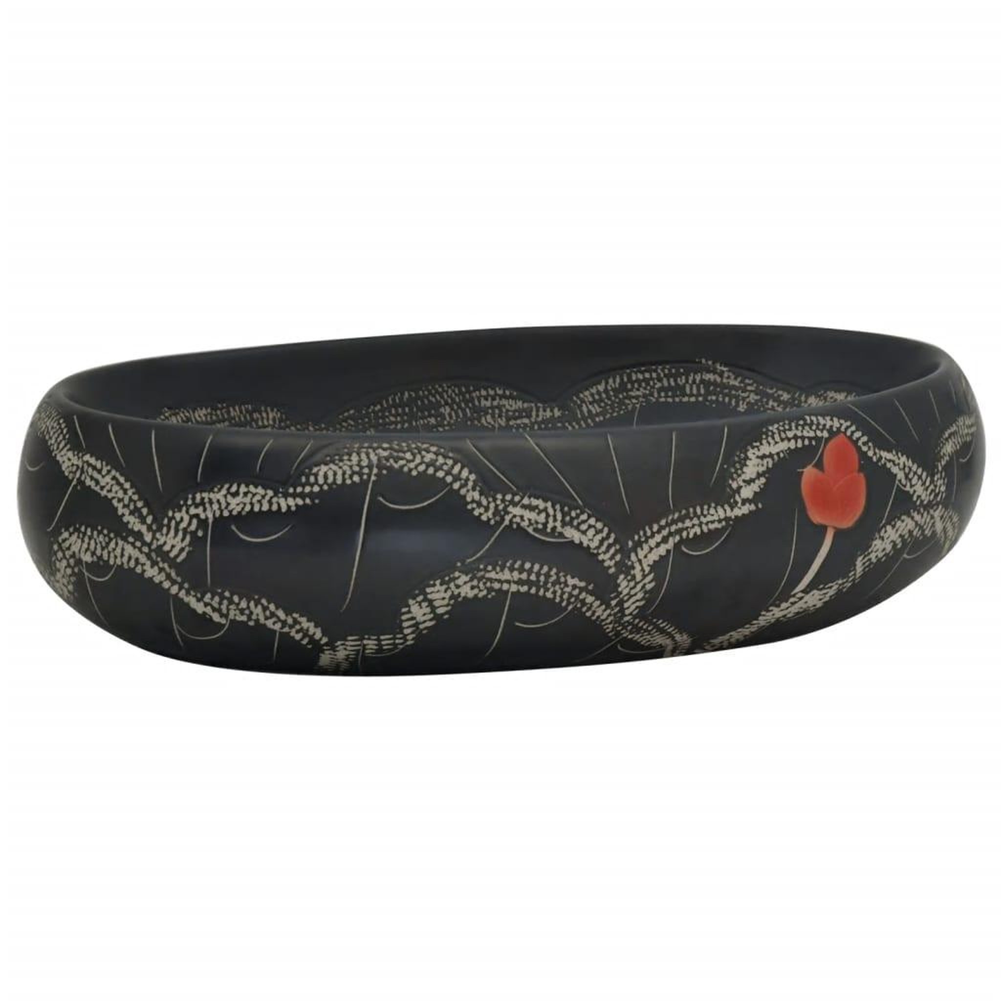 Voir la diapositive 2 : VIDAXL Vasque a poser noir ovale 59x40x15 cm ceramique