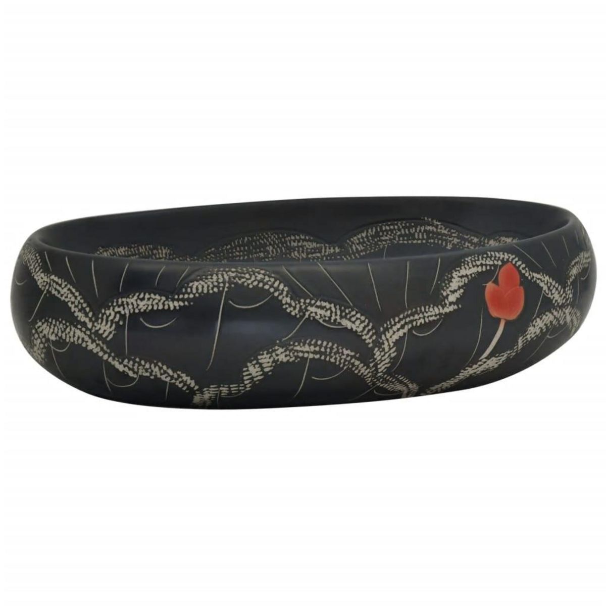 VIDAXL Vasque a poser noir ovale 59x40x15 cm ceramique