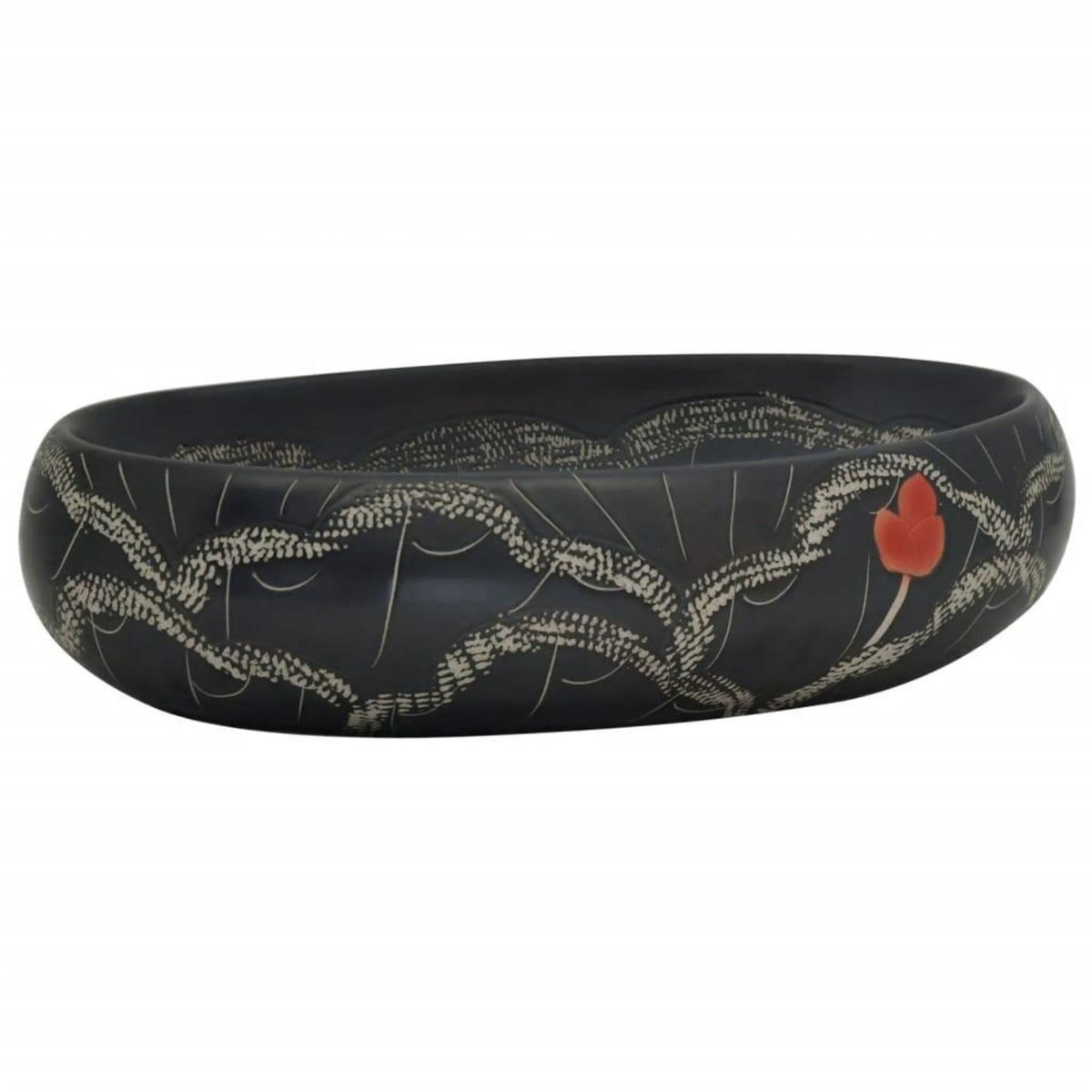 VIDAXL Vasque a poser noir ovale 59x40x15 cm ceramique