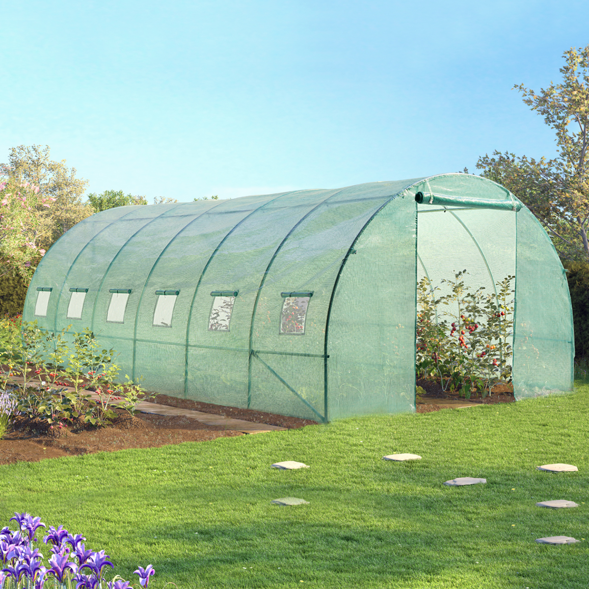 ID MARKET Serre tunnel de jardin 18m² verte gamme maraîchère CRIMÉE 6x3m