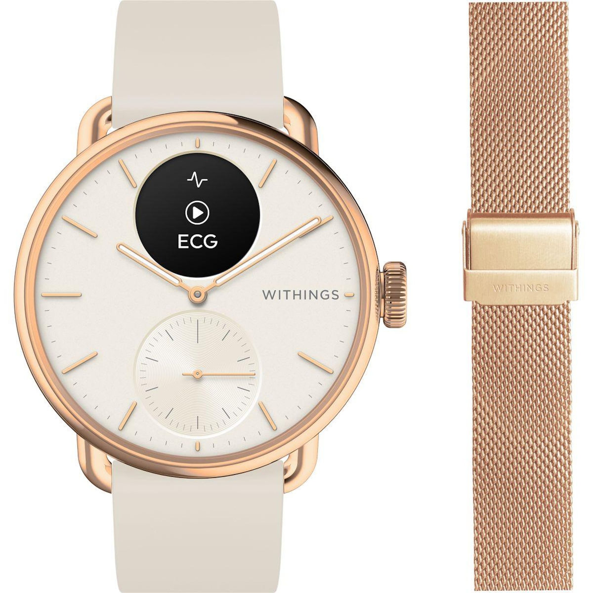 WITHINGS Montre santé ScanWatch 2 Rose Gold 38mm + bracelet milanese offert