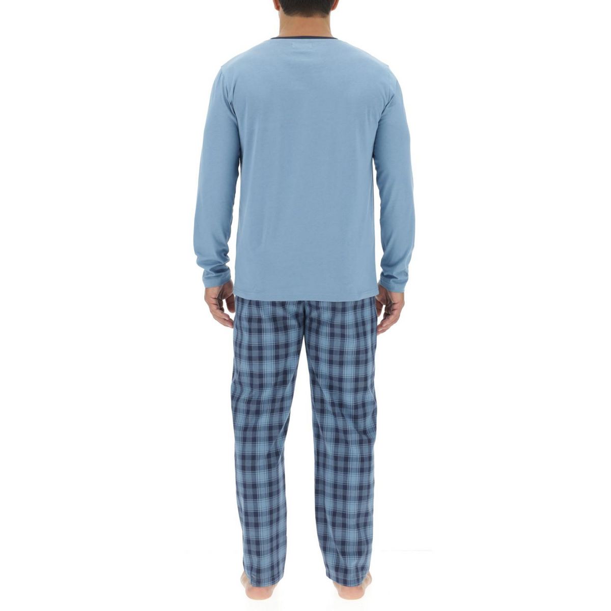 PIERRE CARDIN Ensemble Pyjama long homme en popeline à carreaux et Logo poitrine