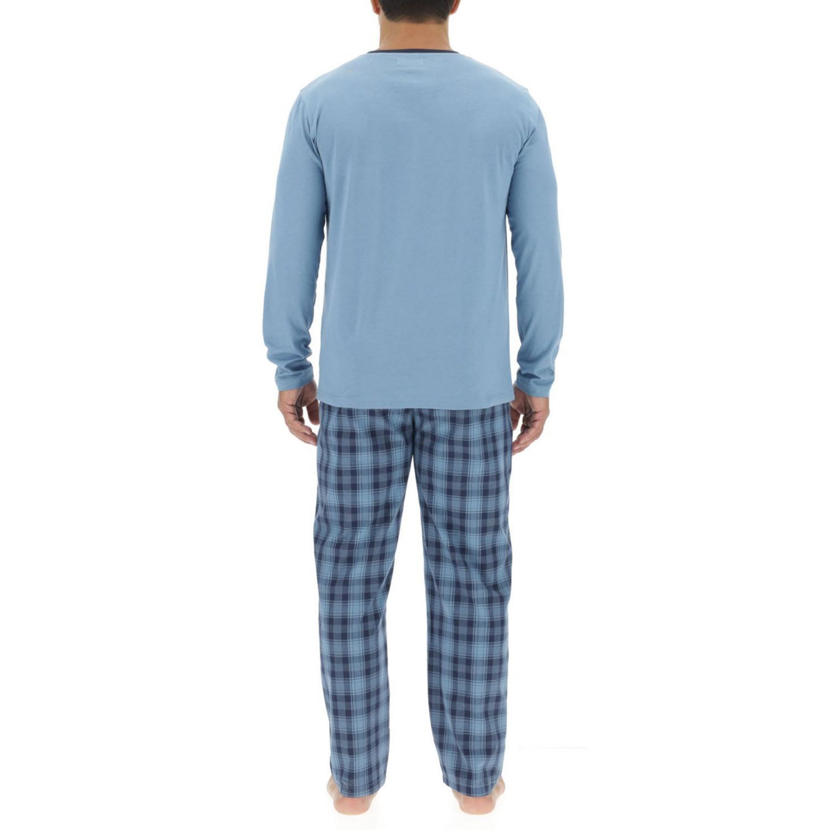 PIERRE CARDIN Ensemble Pyjama long homme en popeline à carreaux et Logo poitrine